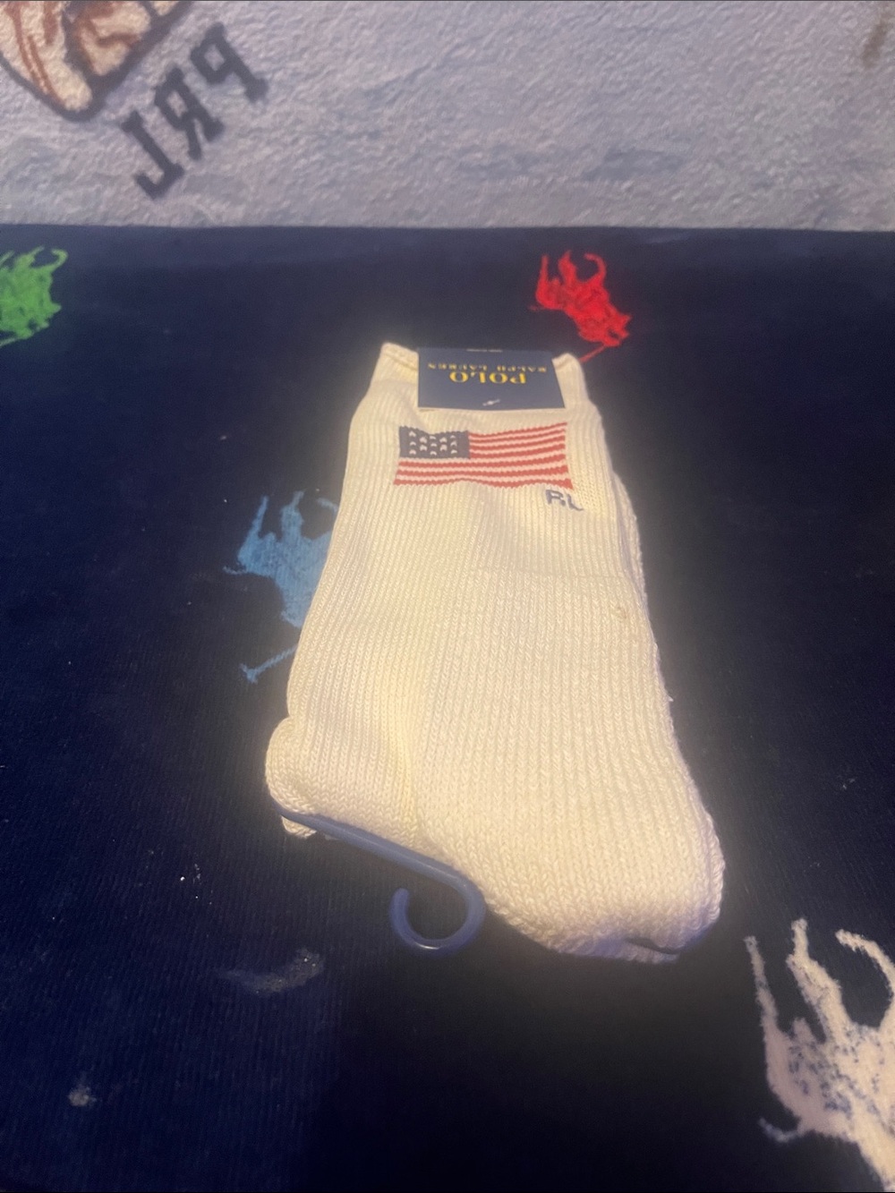 Polo by Ralph Lauren Cream Crew Socks with Flag and RL Logo